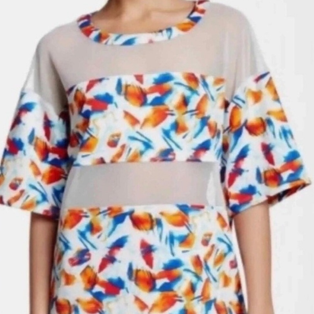 Bcbgeneration Passion Scuba Orange Blue Floral Mesh
Panel Top